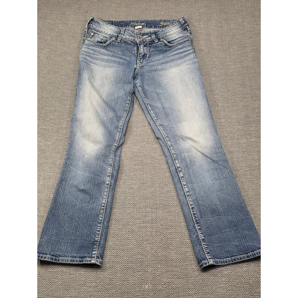 Silver Jeans Suki‎ Capri Bootcut Jeans Women Blue Wash Size 27 Cotton Spandex